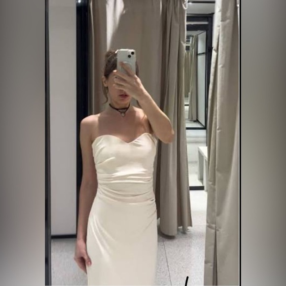BNWOT Zara Strapless Cream Dress size L - Picture 3 of 8